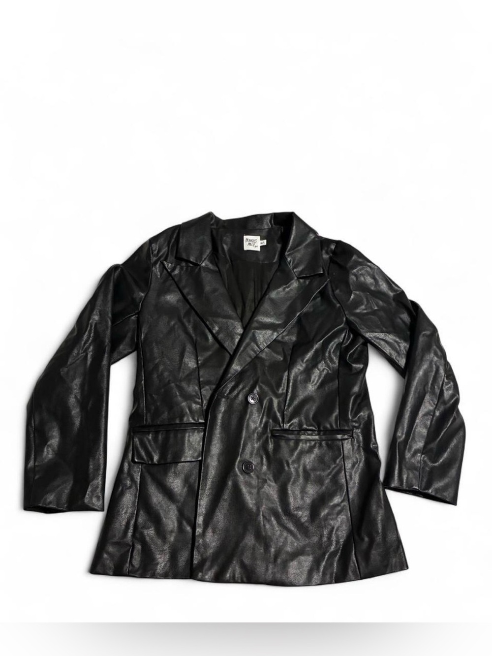 Princess Polly Black Faux Leather Pea Coat - size M